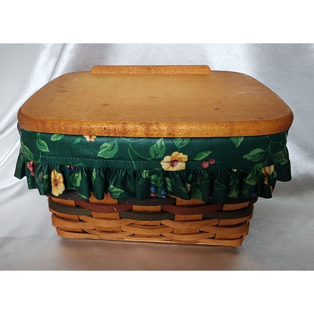 1994 Vintage Longaberger Medium Slant Recipe Basket Emerald Vine Liner Protecter
